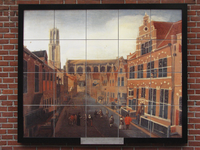 905700 Afbeelding van een tegelplateau met een replica van het schilderij van Folpert van Ouwen Allen: 'De Dom te ...